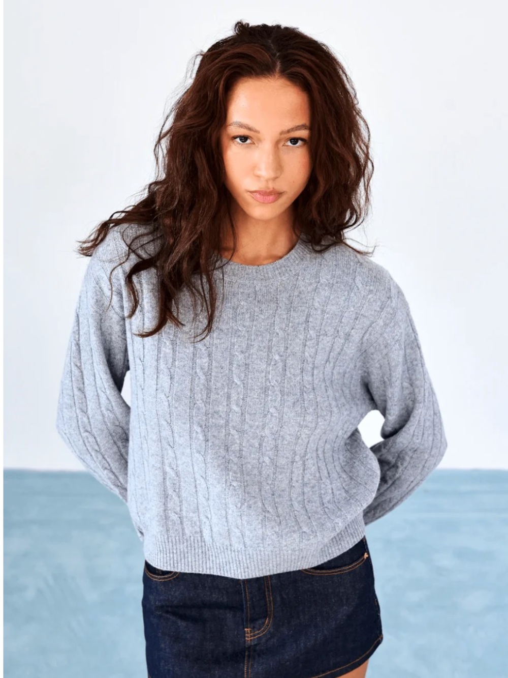PARKE Cable Knit Sweater size S/M grey cashmere blend